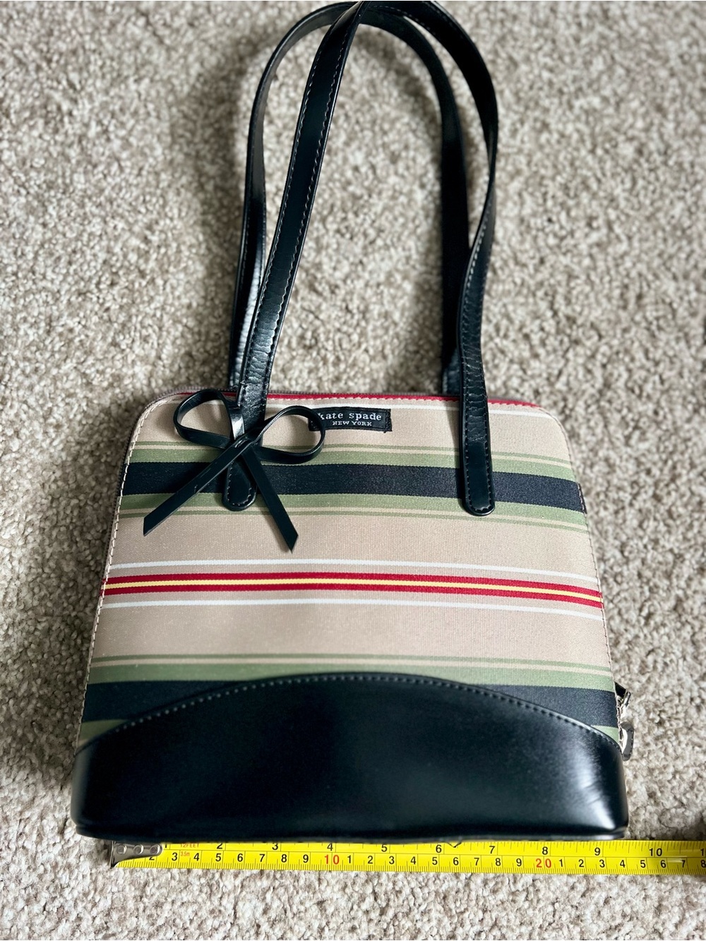 kate spade Vintage Striped Bow Shoulder Bag in Beige, Black and Green - Picture 11 of 11